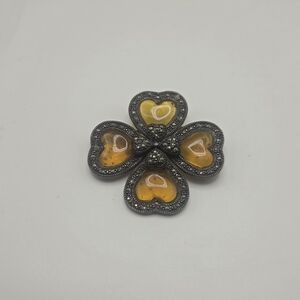 Vintage Sterling Silver 925 Brooch With Colored Glass